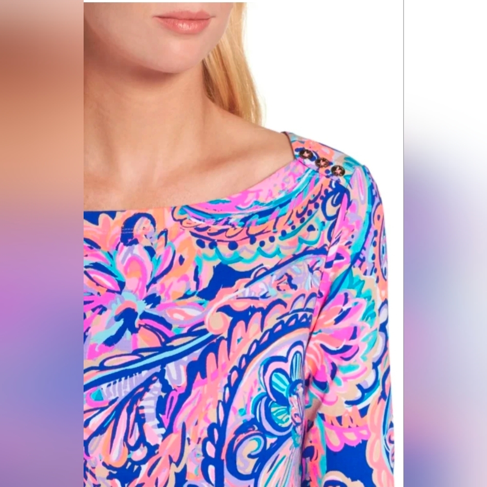 Lilly Pulitzer Size XL Sophie Dress 50+ UPF. Blue Current Drop Me A Line ❤️ EEUC - Picture 2 of 12